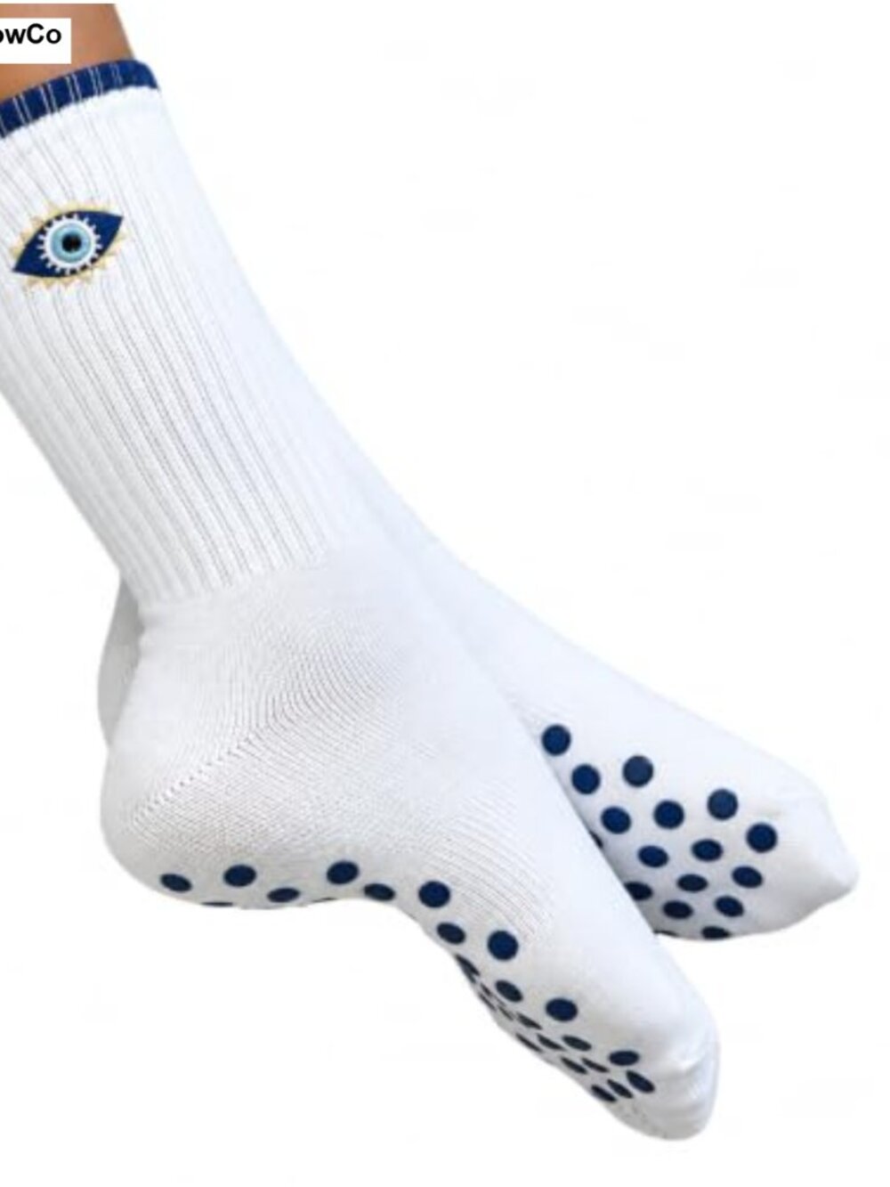 Non-Slip Grip Socks for Women Cotton Crew Yoga Pilates Evil Eye